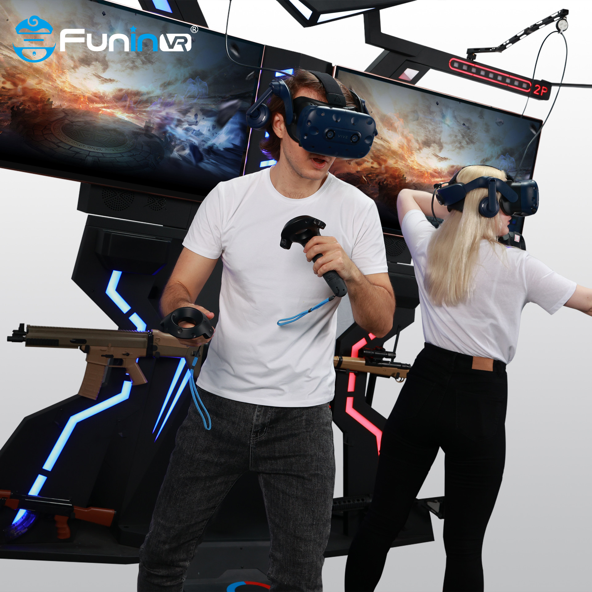 ผู้เล่น 2 คน VR FPS Shooting VR เกมจำลองการป้องกันหอคอย VR สำหรับการขาย